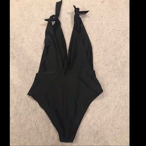 Aerie low cut black one piece bathing suit